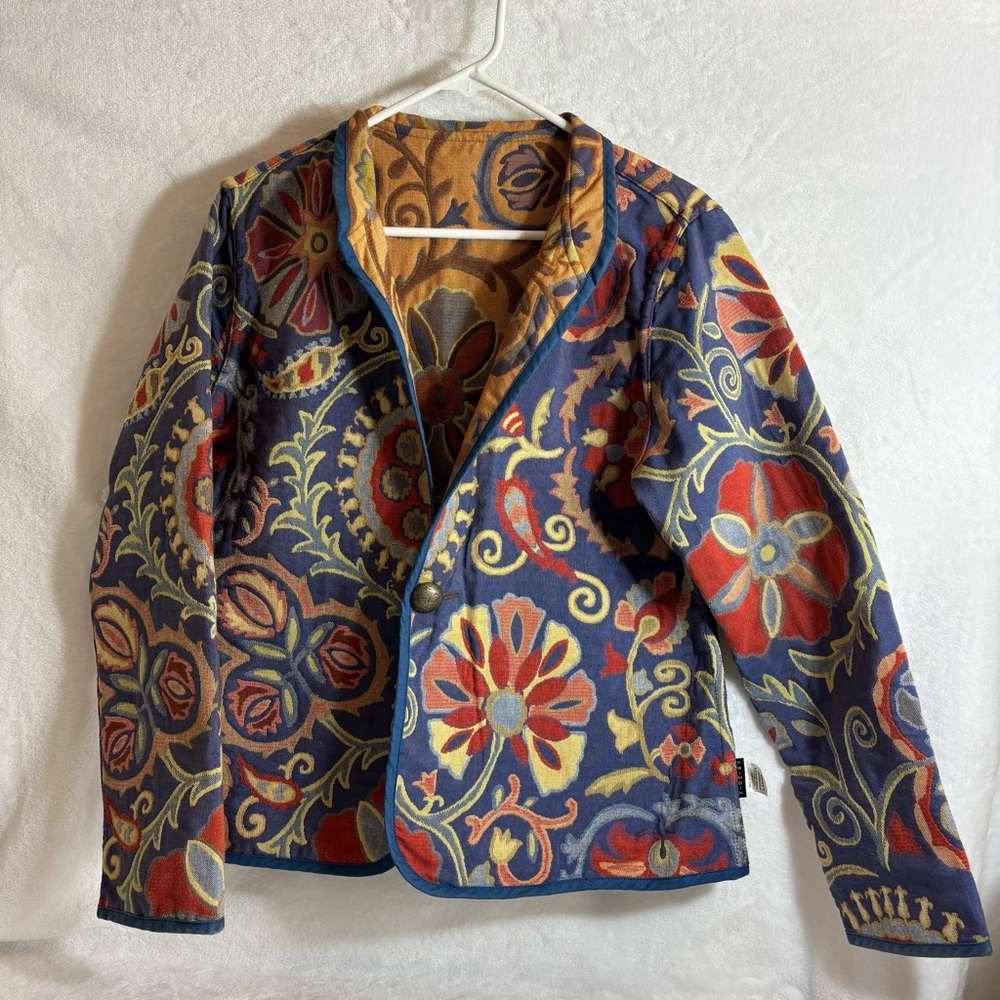 Trimdin Jacket Womens Large Reversible Multicolor Provence Collection Indigo USA